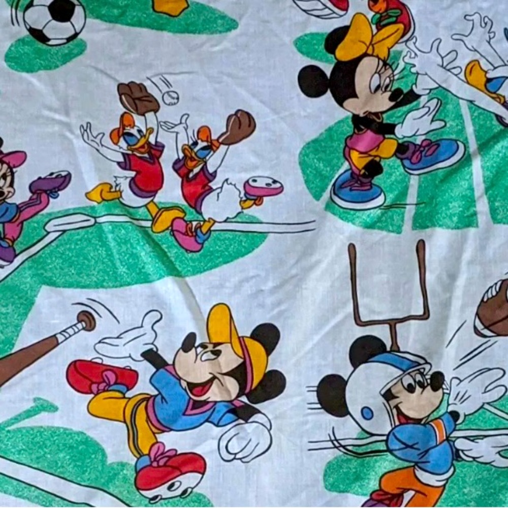 Vintage Disney Sports Mickey Twin Fitted Sheet – 90s Bedding – Rare Collectible - Picture 2 of 12